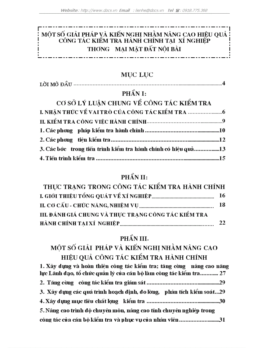 Một số giải pháp và kiến nghị nhằm nâng cao hiệu quả công tác kiểm tra hành chính tại xí nghiệp thương mại mặt đất nội bài