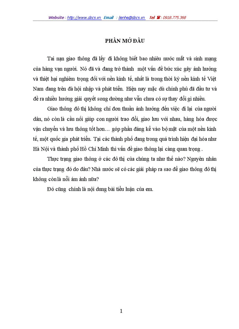 Thực trạng giao thông ở các đô thị