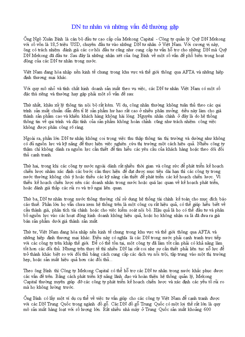 DN tư nhân và những vấn đề thường gặp