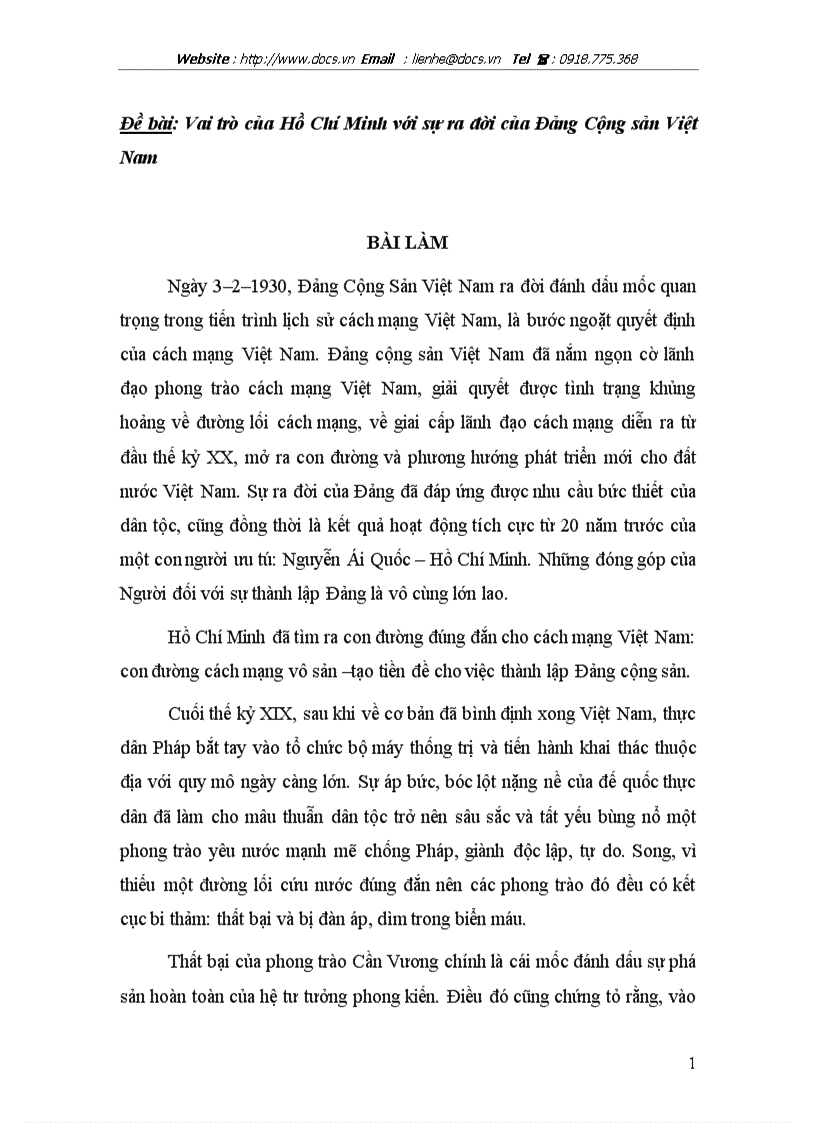 Vai trò của Hồ Chí Minh với sự ra đời của Đảng Cộng sản Việt Nam