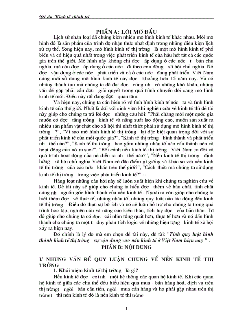 Tính quy luật hình thành kinh tế thị trường sự vận dung vao nền kinh tế ở Việt Nam hiện nay