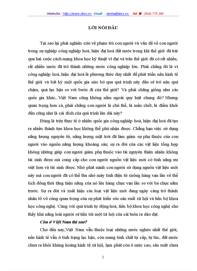 Con người việt nam trong sự nghiệp công nghiệp hoá hiện đại hoá đất nước