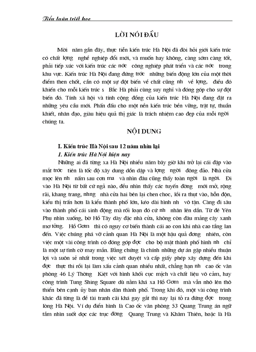 Kiến trúc Hà Nội hiện nay Những nguyên nhân chủ quan và khách quan tác động đến kiến trúc Hà Nội