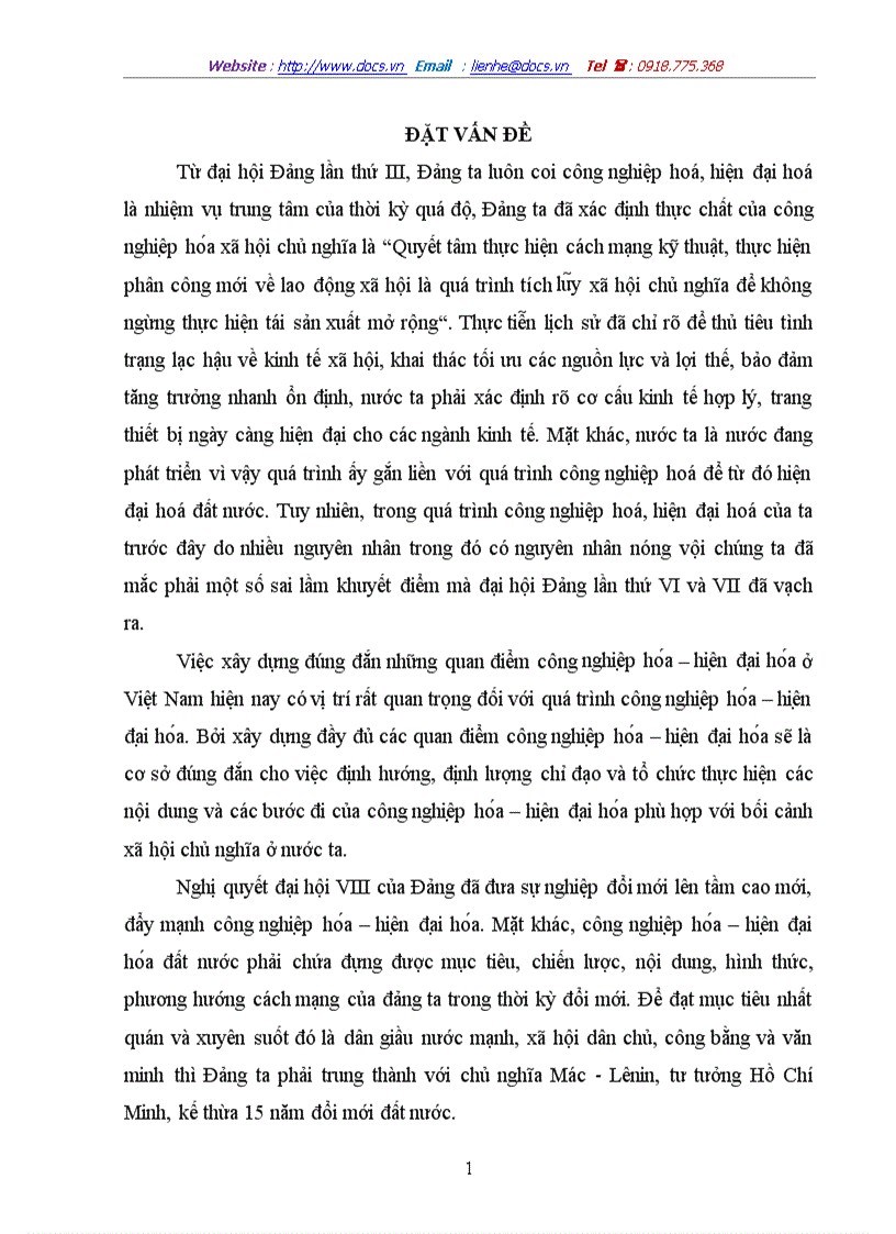 Công nghiê p ho a hiê n đa i ho a và vai trò của nó trong sự nghiệp xây dựng chủ nghĩa xã hội ở nước ta