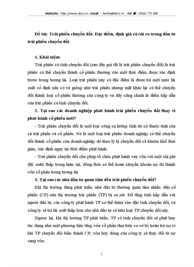 Trái phiếu chuyển đổi Đặc điểm định giá rủi ro trong đầu tư trái phiếu chuyển đổi lt ngắn hạn gt
