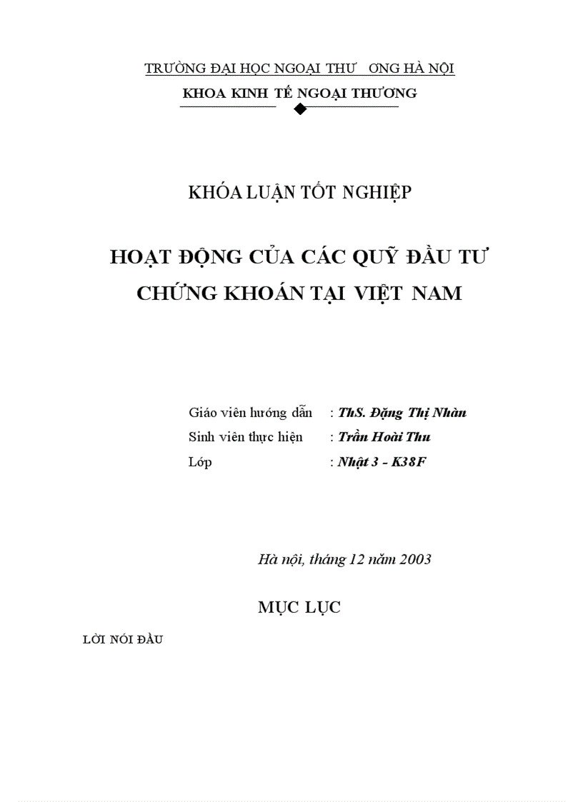 Hoạt động của các Quỹ đầu tư chứng khoán tại Việt Nam