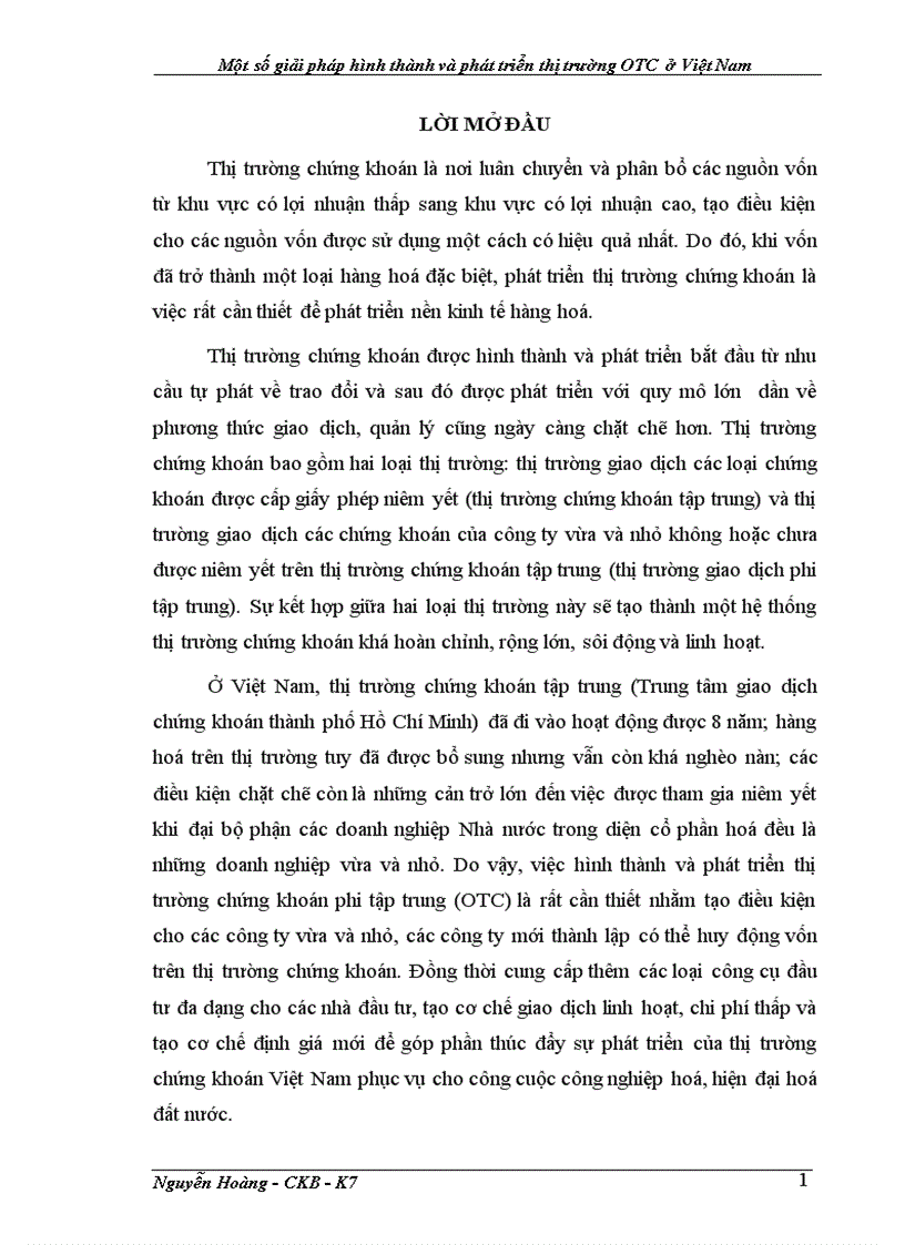 Một số giải pháp hình thành và phát triển thị trường OTC ở Việt Nam