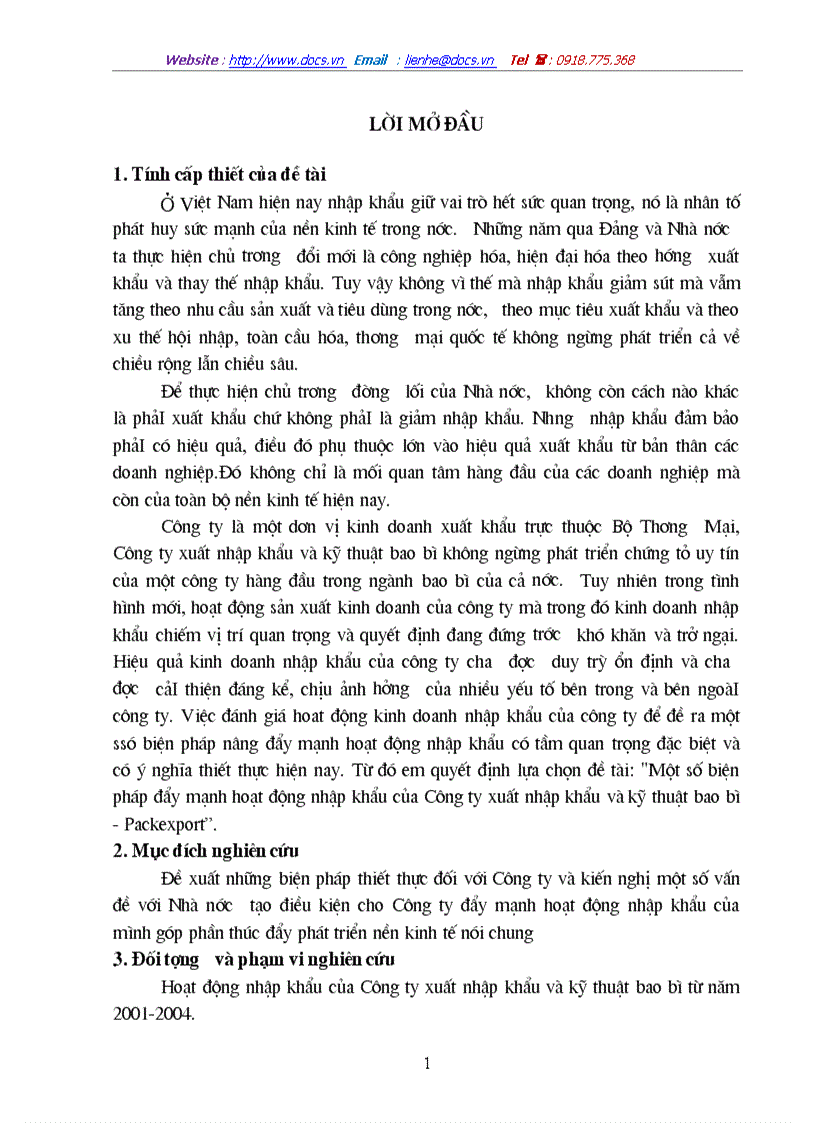 Một số biện pháp đẩy mạnh hoạt động nhập khẩu của Công ty xuất nhập khẩu và kỹ thuật bao bì Packexport