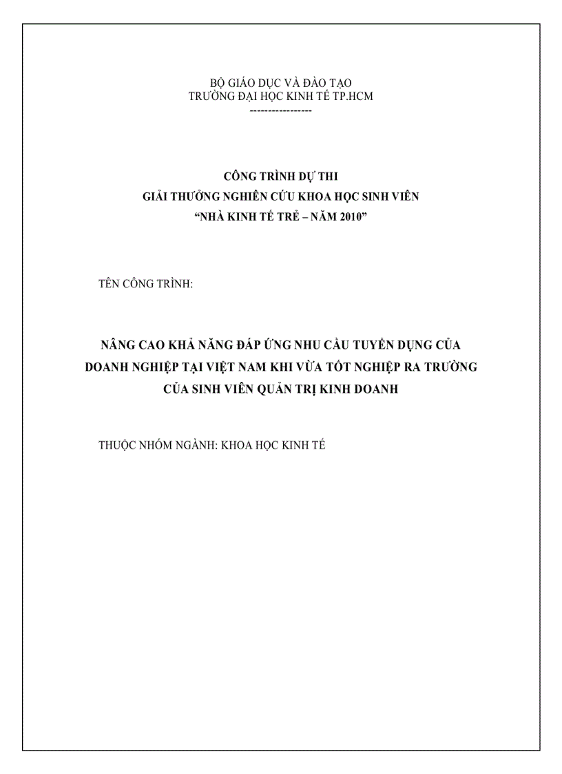 Nâng cao khả năng đáp ứng nhu cầu tuyển dụng của doanh nghiệp tại việt nam khi vừa tốt nghiệp ra trường của sinh viên quản trị kinh doanh