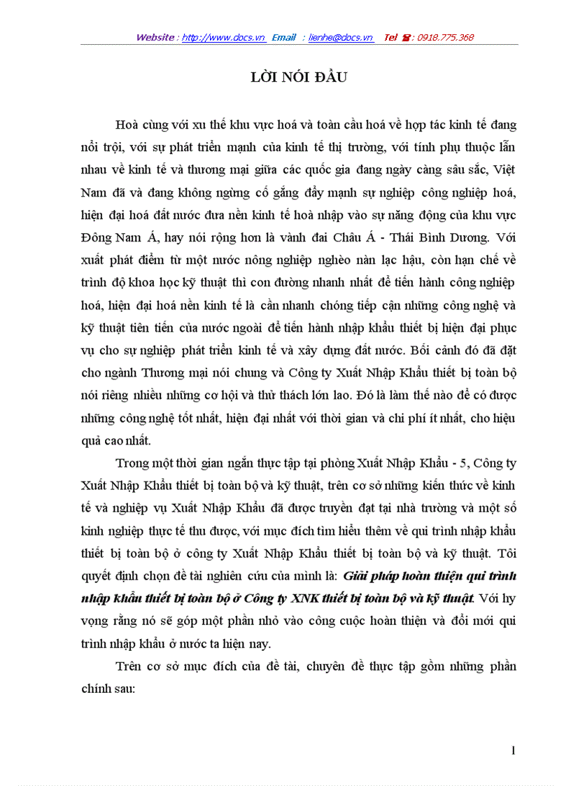 Giải pháp hoàn thiện qui trình nhập khẩu thiết bị toàn bộ ở Công ty XNK thiết bị toàn bộ và kỹ thuật