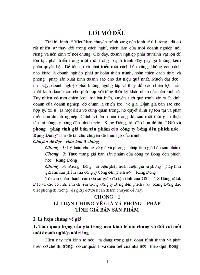 Phương hướng và biện pháp hoàn thiện giá và phương pháp tính giá bán sản phẩm của công ty bóng đèn phích nước Rạng Đông