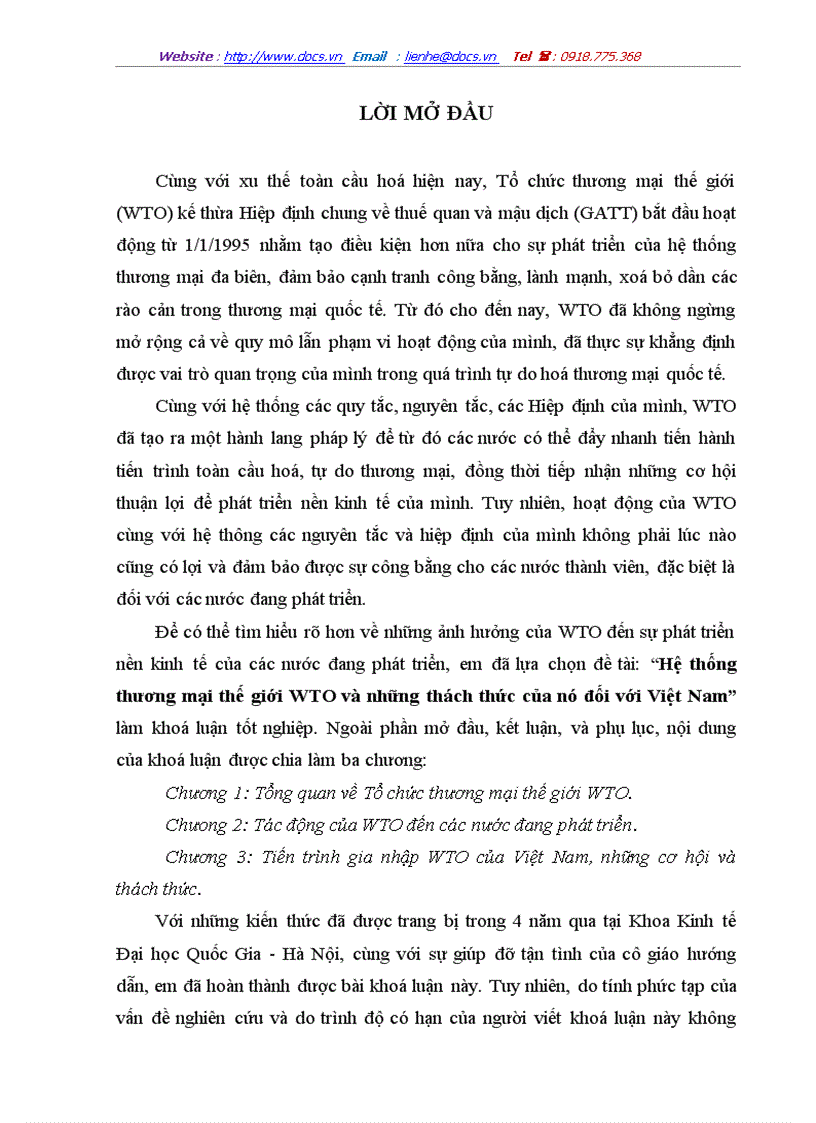 Hệ thống thương mại thế giới WTO và những thách thức của nó đối với Việt Nam