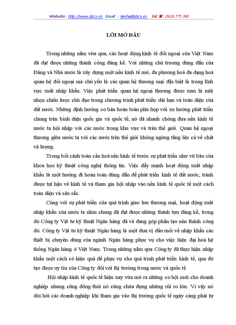Một số giải pháp nhằm nâng cao hiệu quả kinh doanh trong hoạt động nhập khẩu tại Công ty Vật tư kỹ thuật Ngân hàng