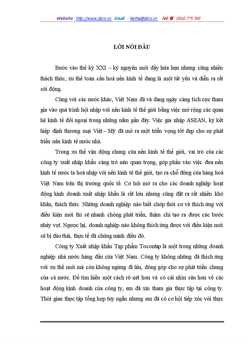 MỘT SỐ GIẢI PHÁP NÂNG CAO HIỆU QUẢ HOẠT ĐỘNG CỦA CÔNG TY Xuất nhập khẩu Tạp phẩm Tocontap