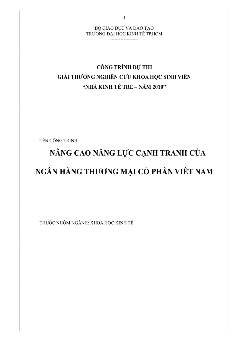 Nâng cao năng lực cạnh tranh của Ngân hàng thương mại cổ phần Việt Nam