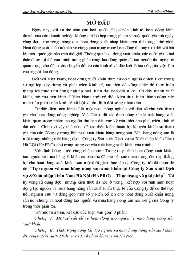 Giải pháp tạo nguồn và mua hàng nông sảN Xuất khẩu ở Công ty Sản Xuất Dịch vụ và Xuất nhập khẩu Nam Hà nội