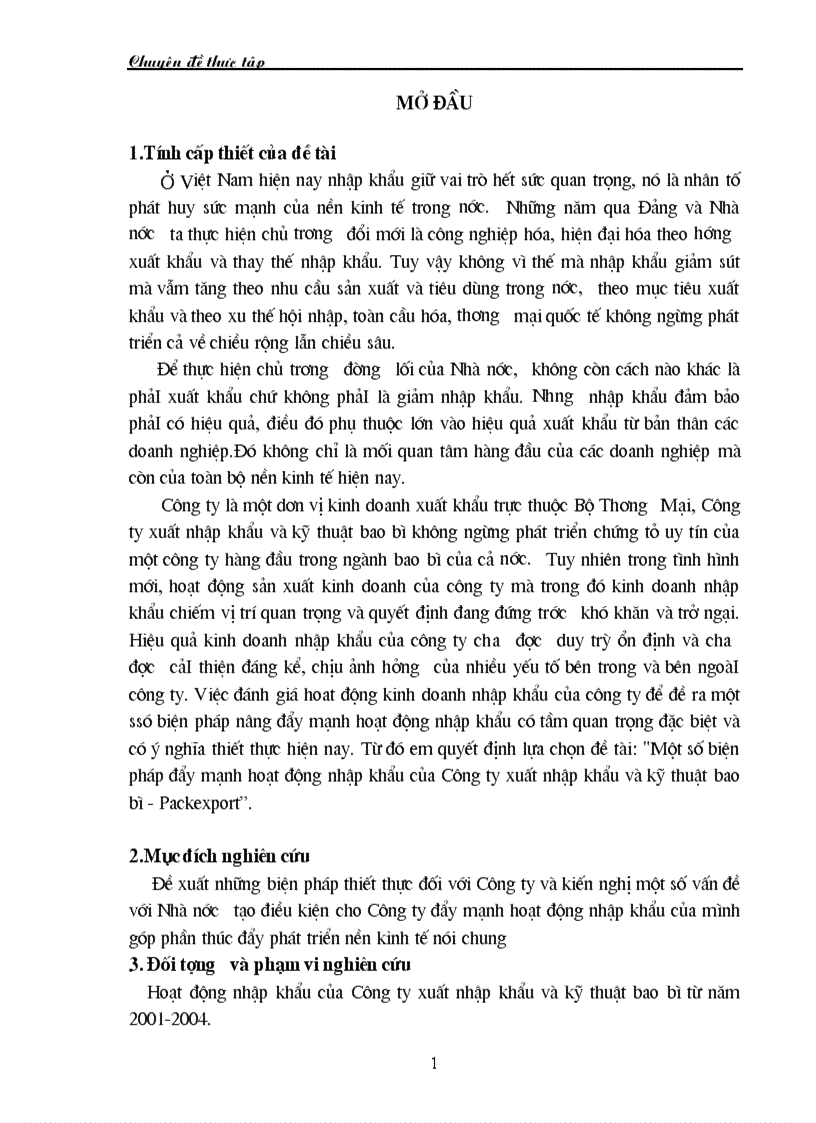 Một số giảI pháp chủ yếu nhằm đẩy mạnh hoạt động nhập khẩu ở Công ty xuất nhập khẩu và kỹ thuật bao bì thời gian tới