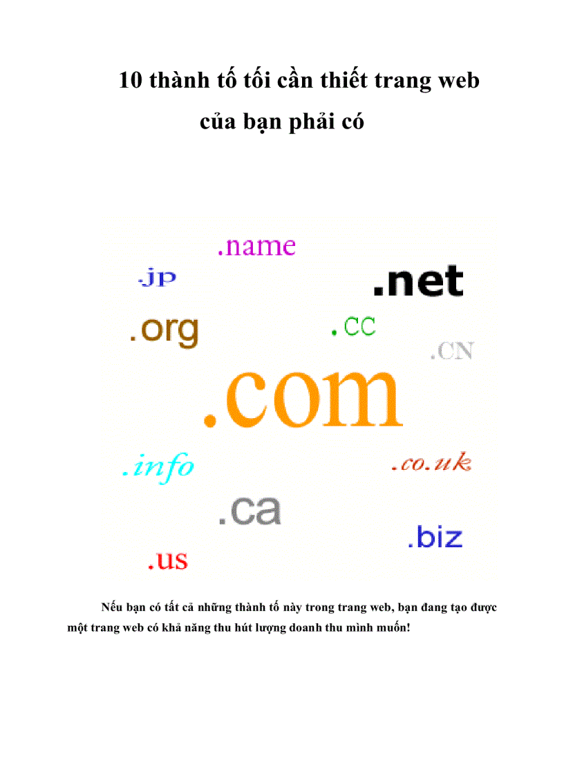 10 thành tố tối cần thiết trang web của bạn phải có