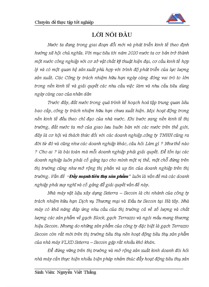 Phương hướng và biện pháp thúc đảy hoạt động tiêu thụ sản phẩm của nhà máy vlxd seterrra secoin