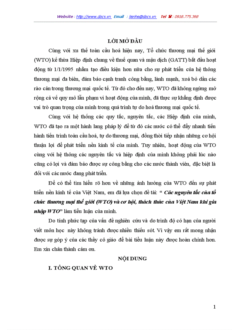 Các nguyên tắc của tổ chức thương mại thế giới WTO và cơ hội thách thức của Việt Nam khi gia nhập WTO