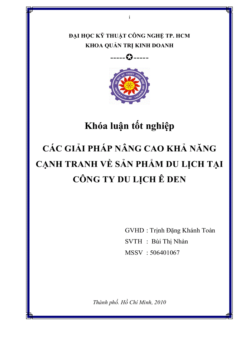 Các giải pháp nâng cao khả năng cạnh tranh về sản phẩm của công ty TNHH MTV Du lịch Eden