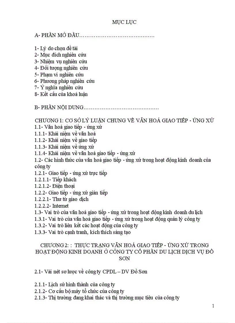 Văn hoá giao tiếp ứng xử trong hoạt động kinh doanh của công ty CPDL DV Đồ Sơn