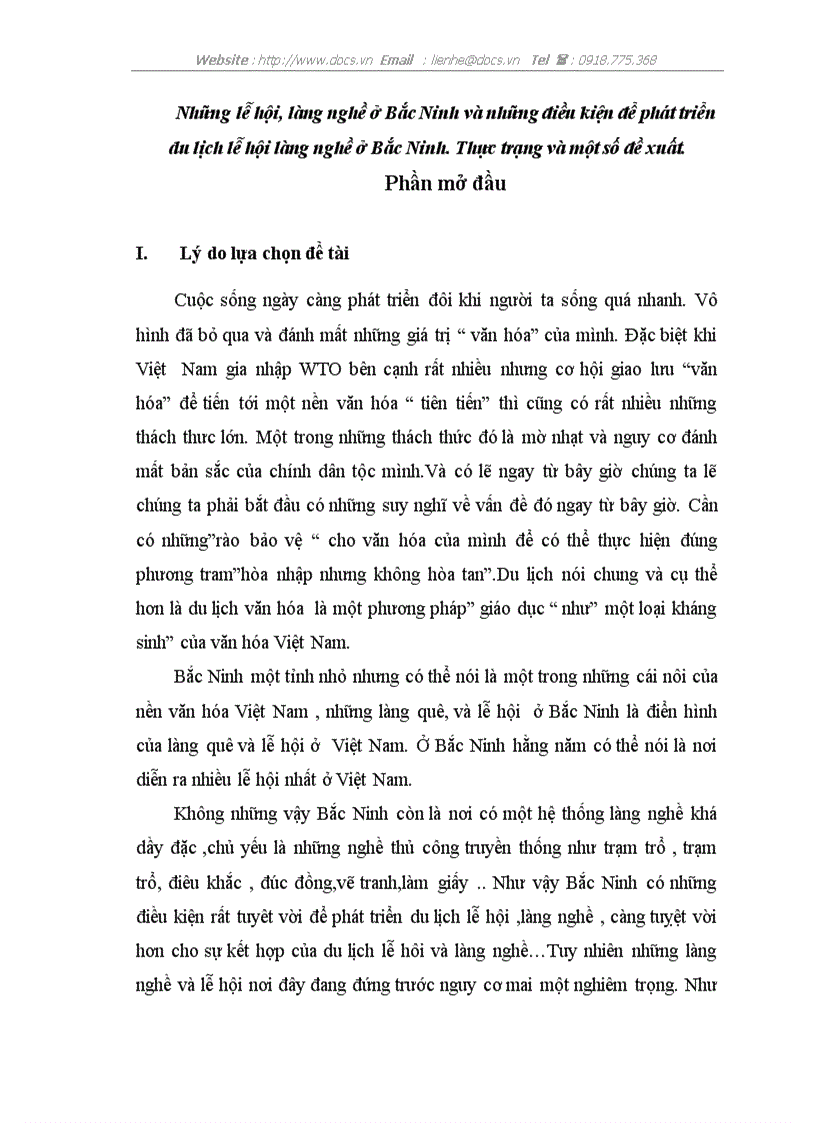 Những lễ hội làng nghề ở Bắc Ninh và những điều kiện để phát triển du lịch lễ hội làng nghề ở Bắc Ninh Thực trạng và một số đề xuất