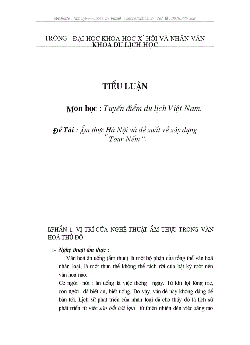 Ẩm thực Hà Nội và đề xuất về xây dựng Tour Nếm