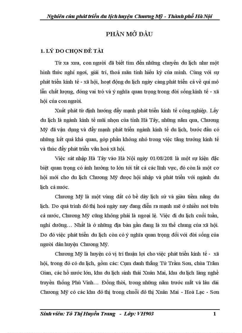 Nghiên cứu phát triển du lịch huyện Chương Mỹ Thành phố Hà Nội
