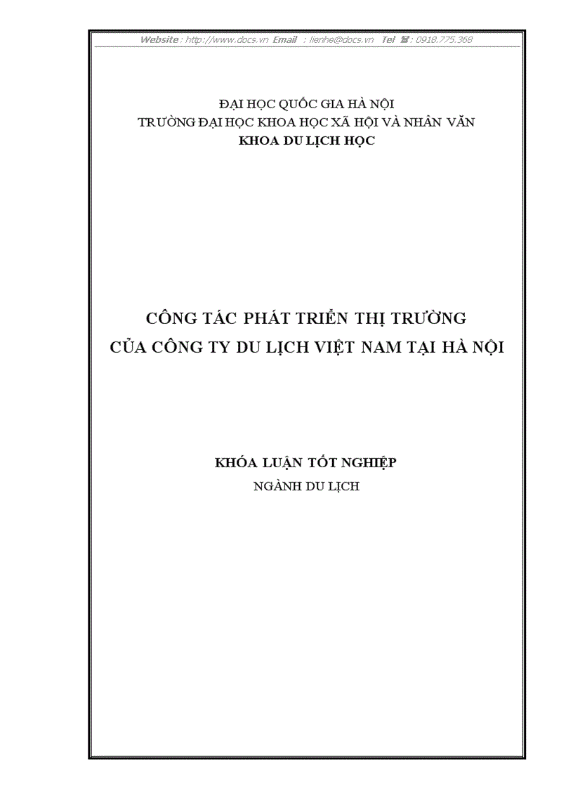 Công tác phát triển thị trường của công ty du lịch việt nam tại hà nội