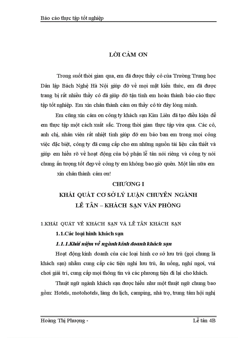 Báo cáo thực tập TÌM HIỂU VỀ QUÁ TRÌNH HÌNH THÀNH PHÁT TRIỂN VÀ KINH DAONH TẠI KHÁCH SẠN KIM LIÊN