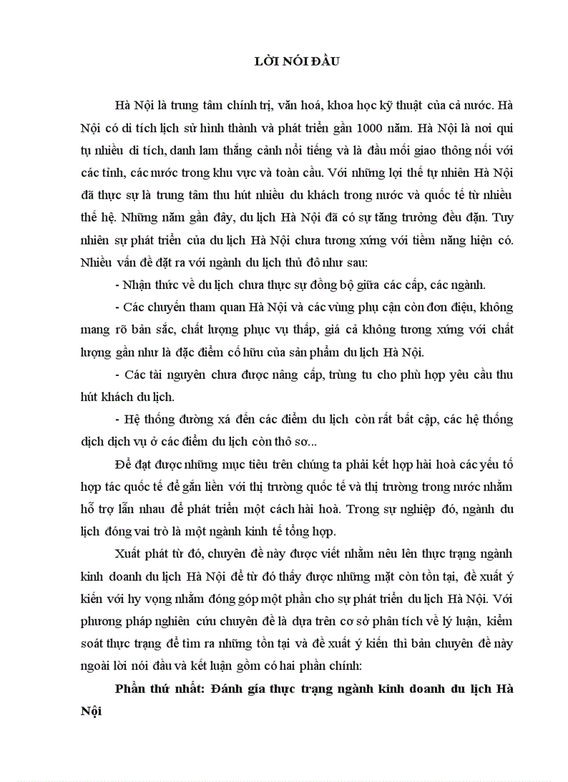 Thực trạng và những giải pháp phát triển du lịch Hà Nội đến năm 2010
