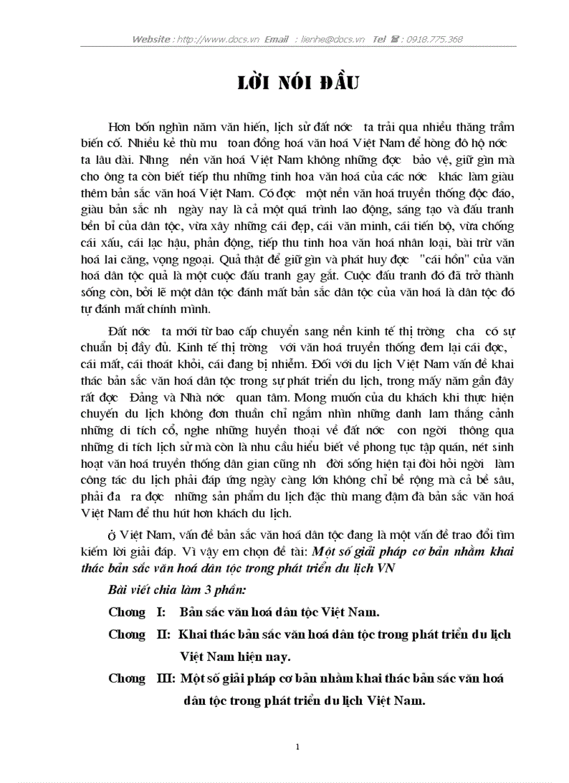 Một số giải pháp cơ bản nhằm khai thác bản sắc văn hoá dân tộc trong phát triển du lịch VN