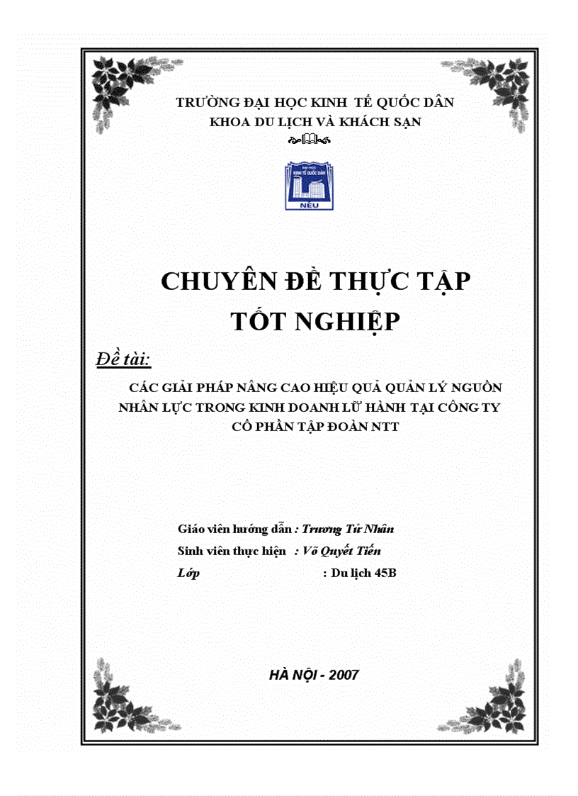 Các giải pháp nâng cao hiệu quả quản lý nguồn nhân lực trong kinh doanh lữ hành tại Công ty Cổ phần tập đoàn NTT