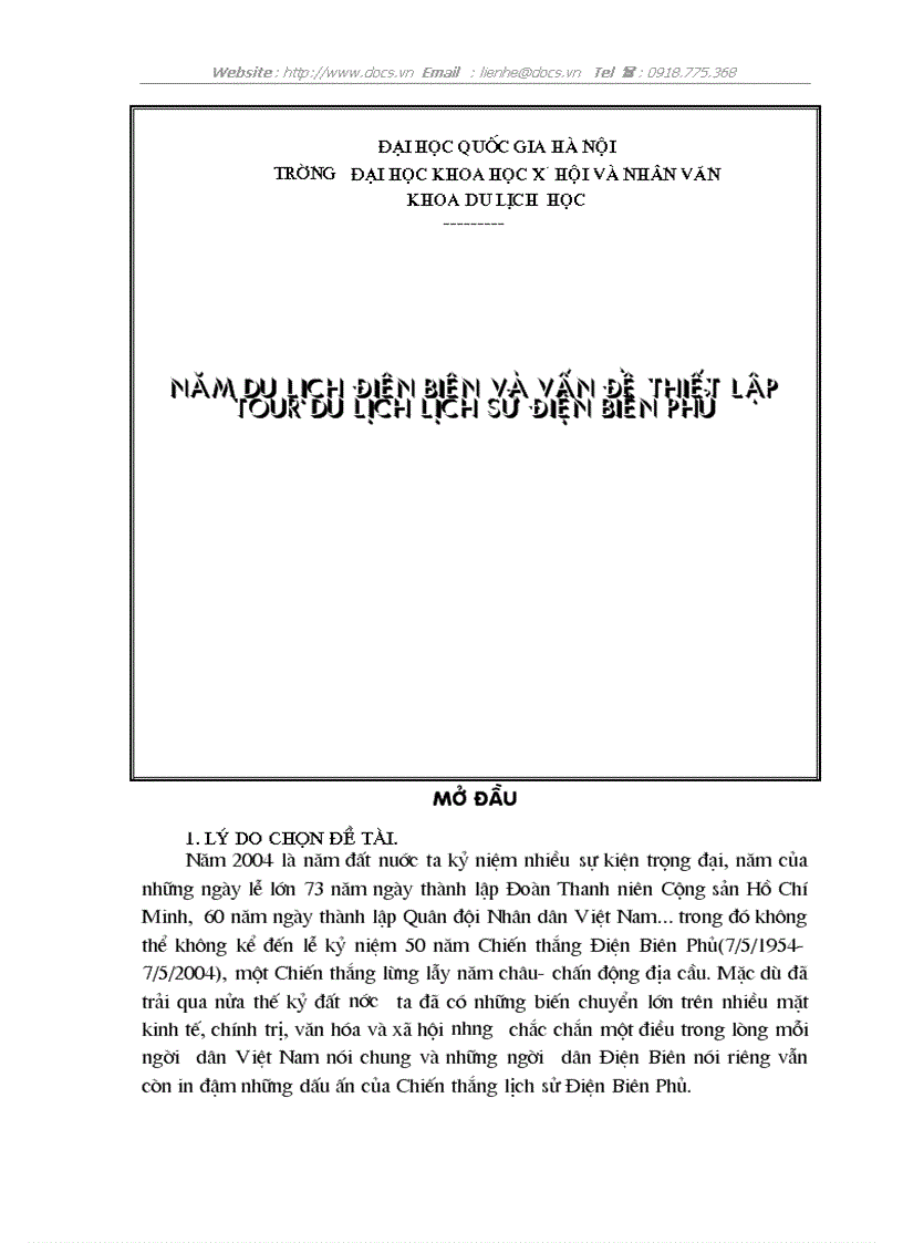 Năm du lịch điện biên và vấn đề thiết lập tour du lịch lịch sử điện biên phủ