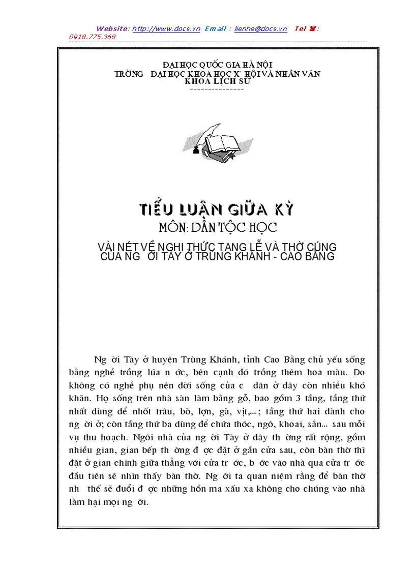 Vài nét về nghi thức tang lễ và thờ cúng của người tày ở trùng khánh cao bằng