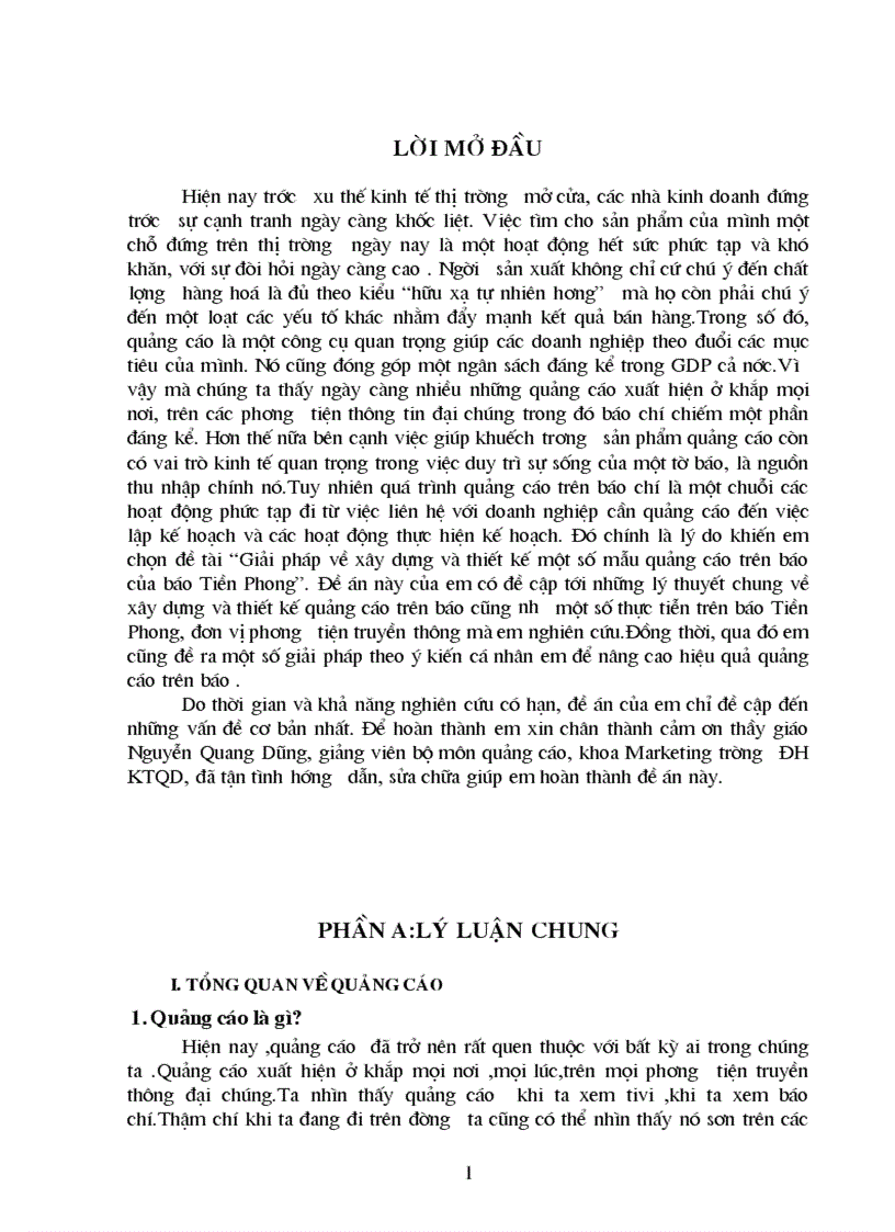 Giải pháp về xây dựng thiết kế 1 số mẫu quảng cáo trên báo của báo Tiền Phong