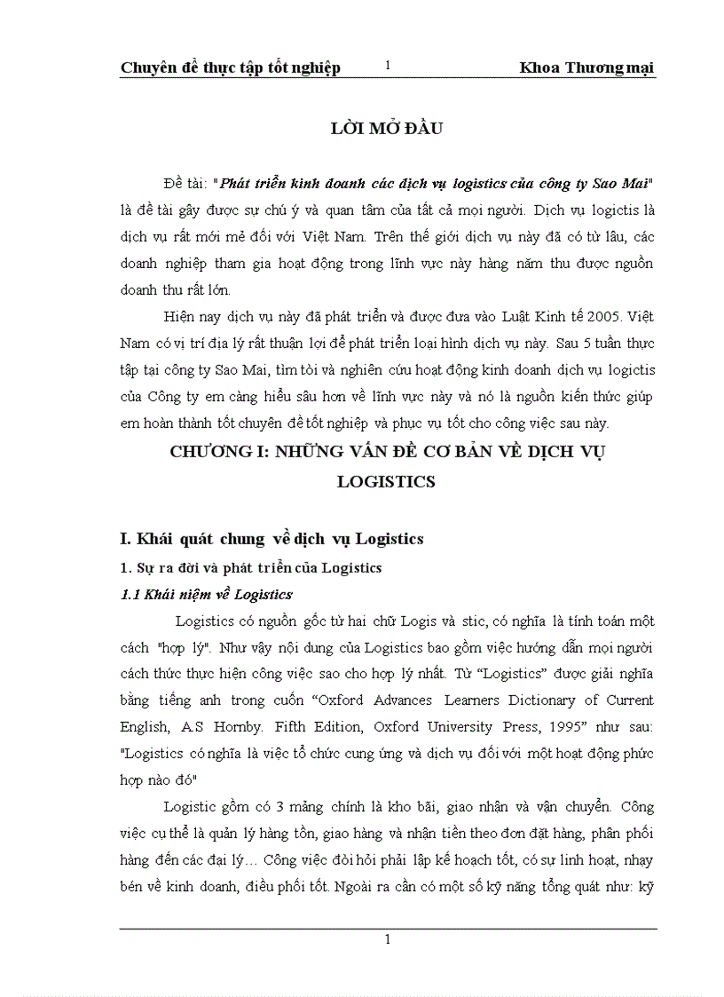Phát triển kinh doanh các dịch vụ logistics của công ty Sao Mai