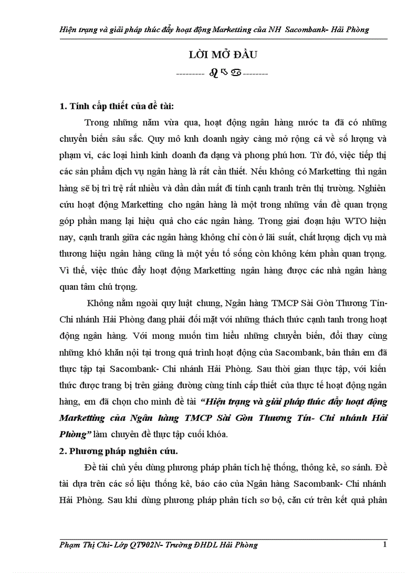 Hiện trạng và giải pháp thúc đẩy hoạt động Marketting của NH Sacombank Hải Phòng