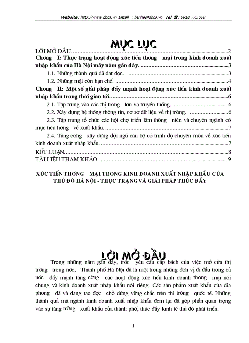 Xúc tiến thương mại trong kinh doanh xuất nhập khẩu của thủ đô hà nội thực trạng và giải pháp thúc đẩy