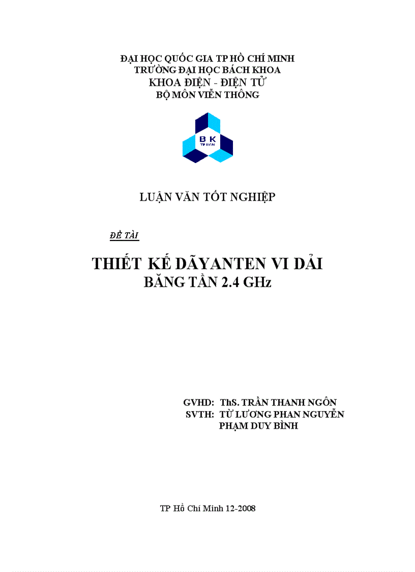 Thiết kế dãyanten vi dải băng tần 2 4GHz