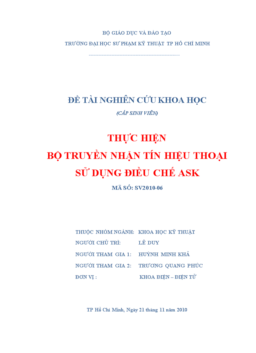 Thực hiện bộ truyền nhận tín hiệu thoại sử dụng điều chế ask