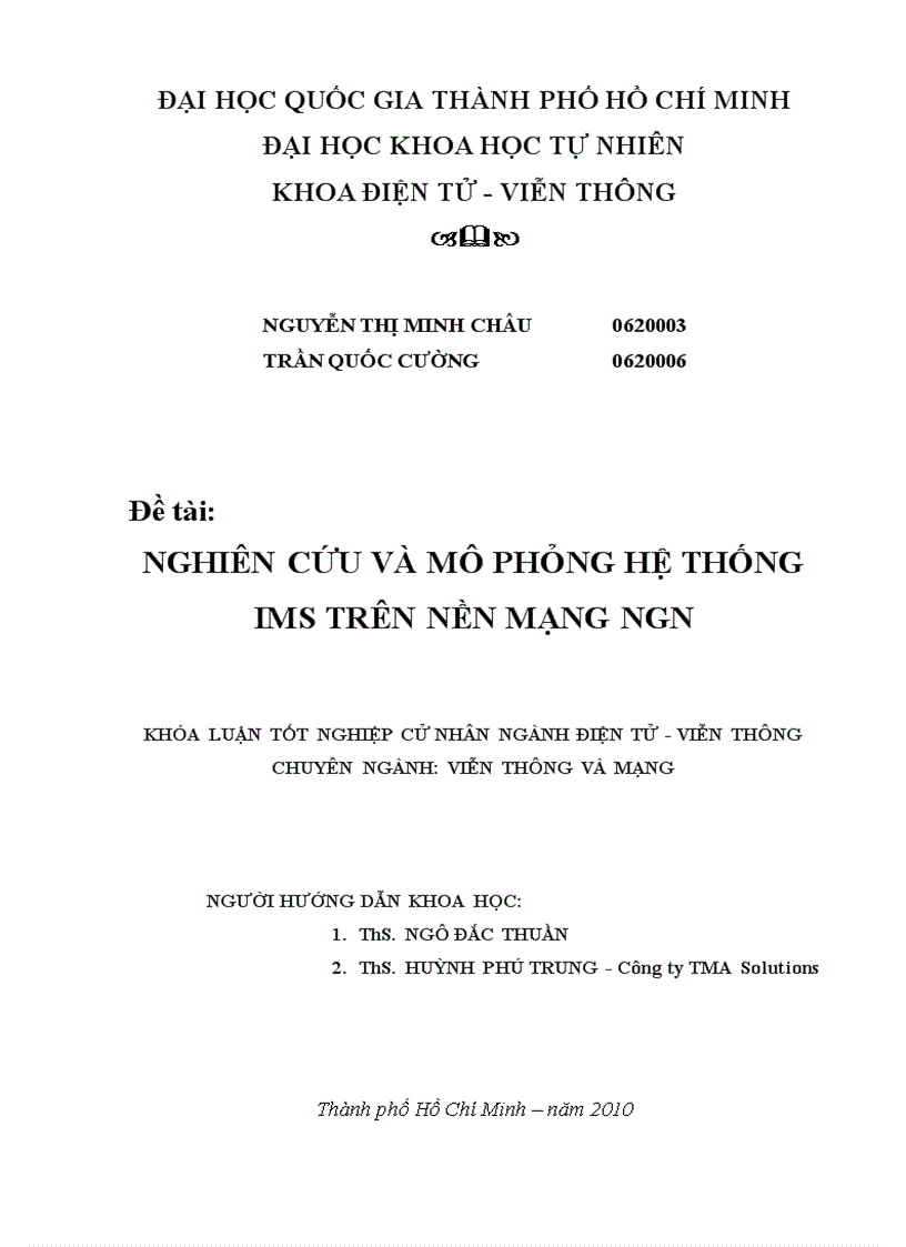 Nghiên cứu và mô phỏng hệ thống ims trên nền mạng ngn