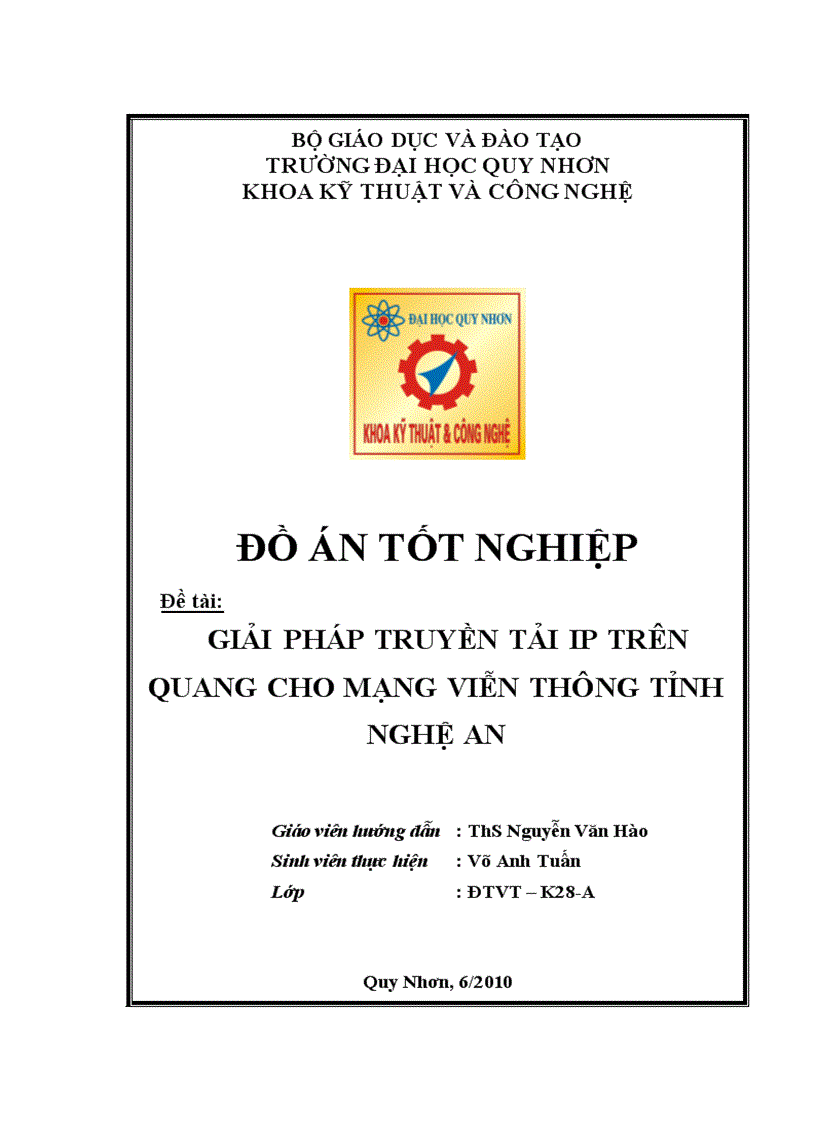 Giải pháp truyền tải IP trên quang cho mạng viễn thông tỉnh Nghệ An