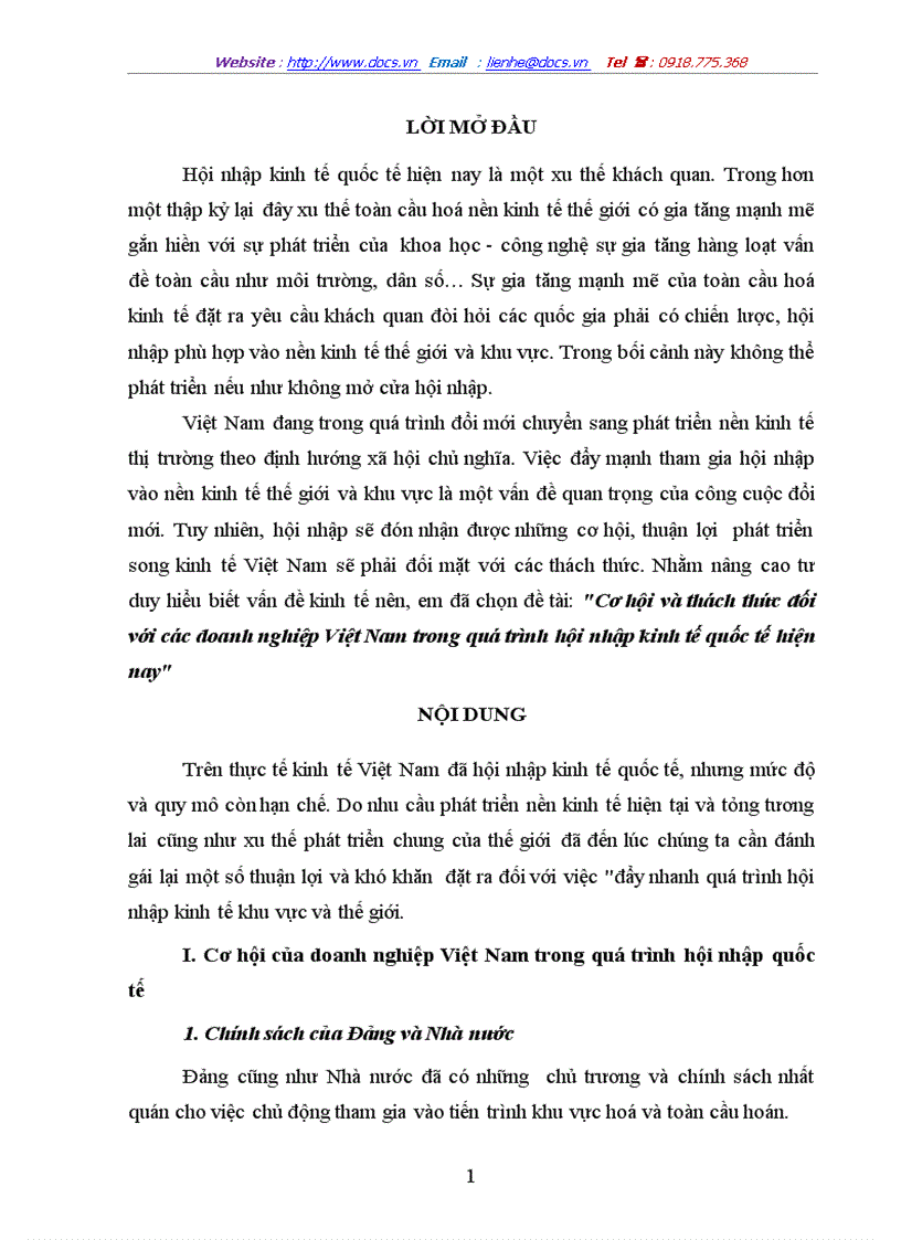 Cơ hội và thách thức đối với các doanh nghiệp Việt Nam trong quá trình hội nhập kinh tế quốc tế hiện nay