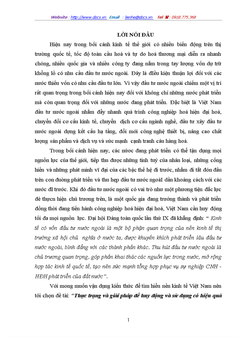 Thực trạng và giải pháp để huy động và sử dụng có hiệu quả nguồn vốn đầu tư của nước ngoài