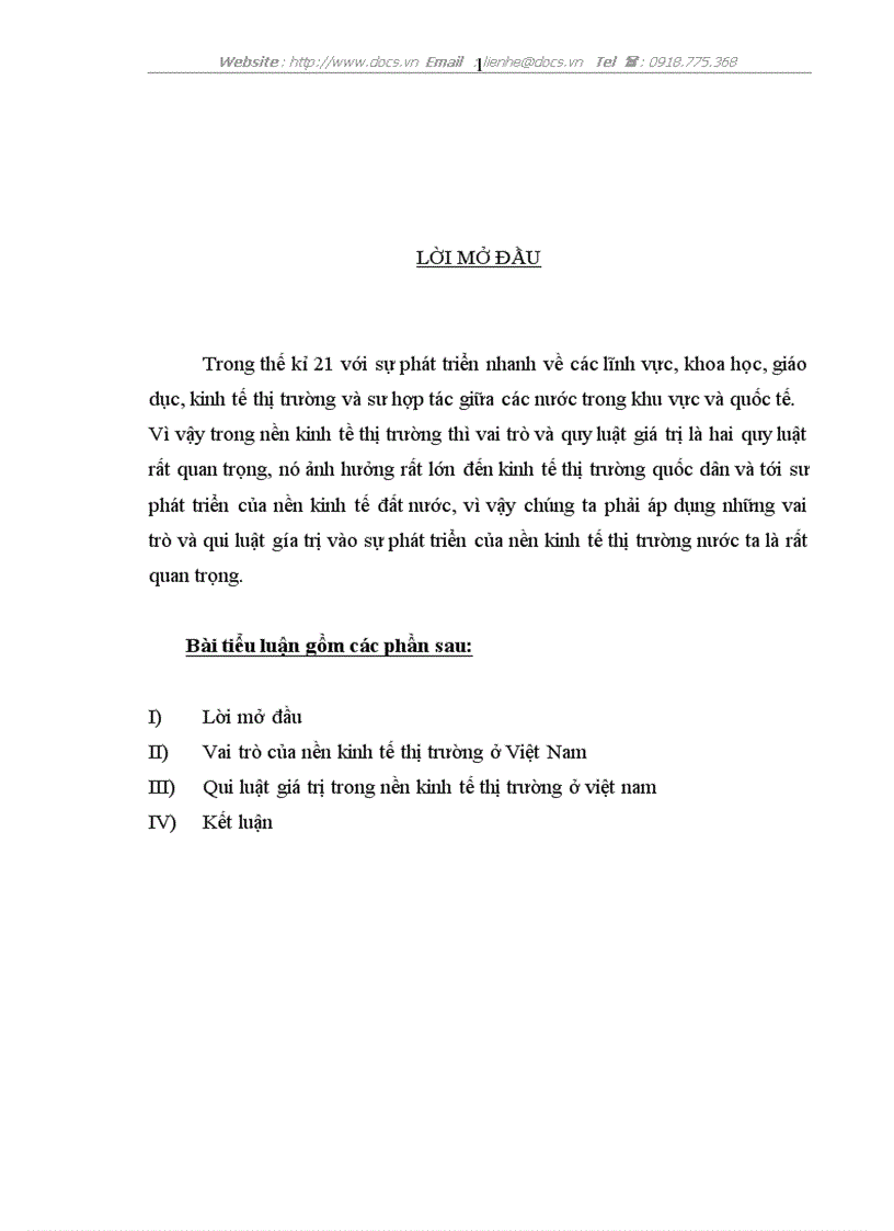 Quy luật giá trị vai trò của nền KTTT ở VN
