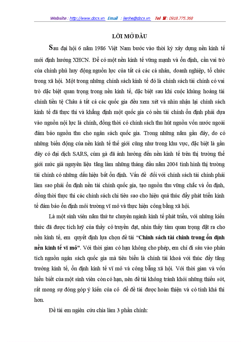 Chính sách tài chính trong ổn định nền kinh tế vĩ mô