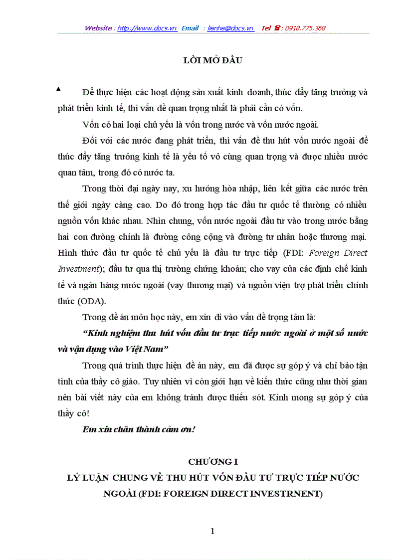 Kinh nghiệm thu hút vốn đầu tư trực tiếp nước ngoài ở một số nước và vận dụng vào Việt Nam