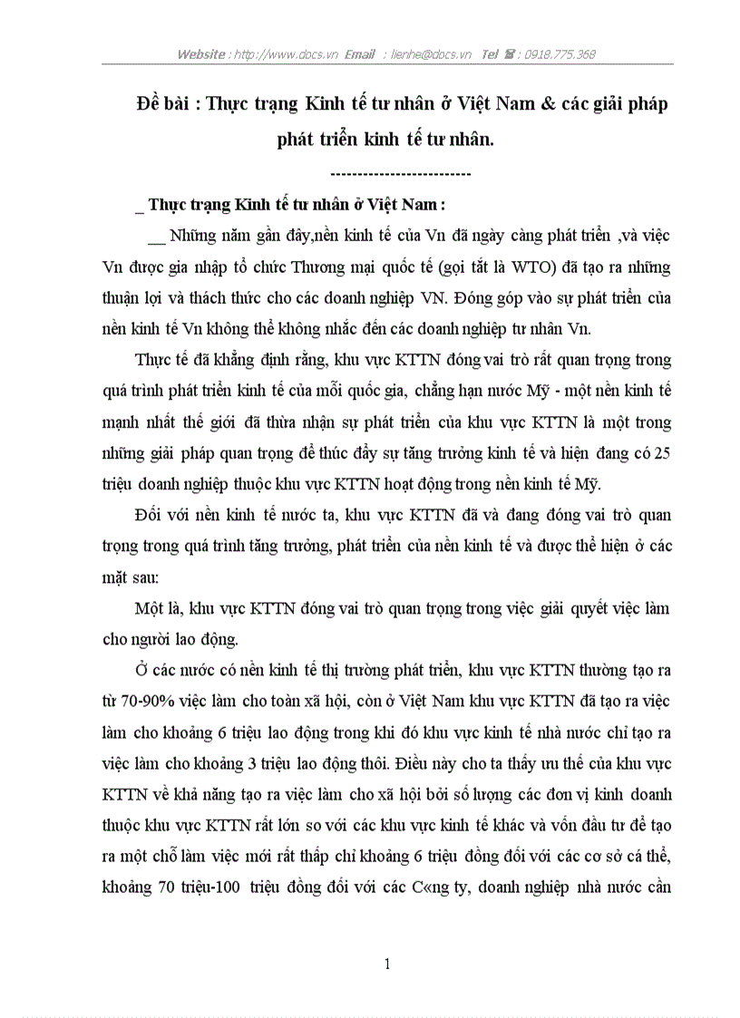 Thực trạng Kinh tế tư nhân ở Việt Nam các giải pháp phát triển kinh tế tư nhân